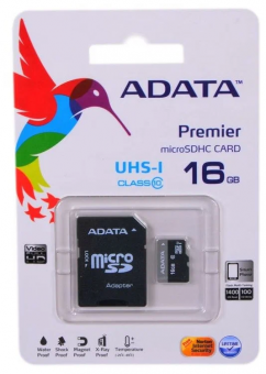 Карта памяти MicroSDHC A-DATA16 GB , Class 10 UHS-1 (с адаптером)